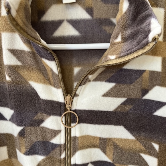 NWT{Supplies by Union Bay}Sz S TanBrownCream Aztec Print Fleece Zip Up w/pockets - Picture 3 of 9